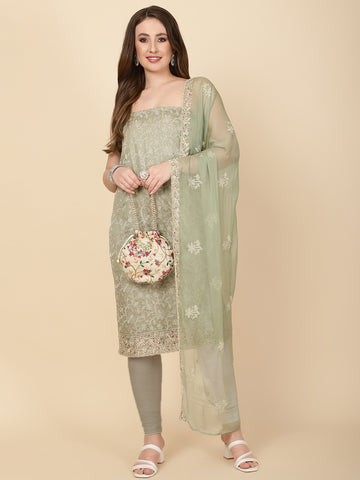 Embroidered Cotton Blend Unstitched Suit Piece With Dupatta