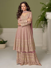 Embroidered Geogrette Kurta With Plazzo & Dupatta