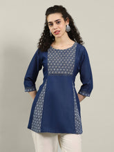 Neck Printed Denim Kurta