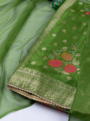 Woven Work Chanderi Unstitched Suit With Dupatta