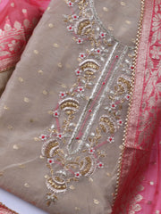 Neck Embroidery Tissue Unstitched Suit With Dupatta