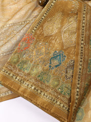 Neck Patti Chanderi Unstitched Suit With Dupatta