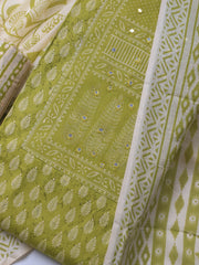 Printed Cotton Blend Unstitched Suit With Dupatta
