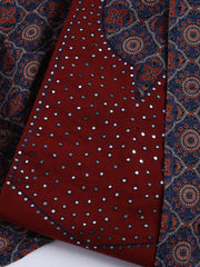 Neck Mirror Work Cotton Blend Unstitched Suit With Dupatta