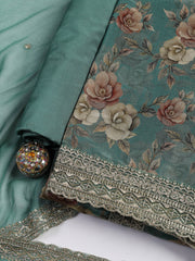 Patch Neck Art Silk Unstitched Suit With Dupatta