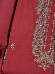 Neck Embroidery Chanderi Unstitched Suit With Dupatta