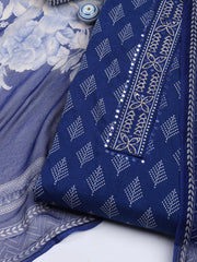 Printed Cotton Blend Unstitched Suit With Dupatta