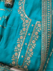 Neck Embroidery Chanderi Unstitched Suit With Dupatta