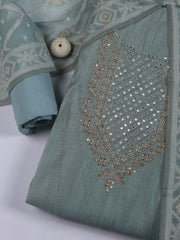 Neck Embroidery Chanderi Unstitched Suit With Dupatta
