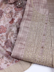 Neck Embroidery Art Tussar Unstitched Suit With Dupatta