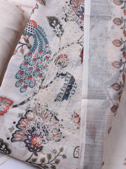 Patch Neck Linen Unstitched Suit Piece With Dupatta