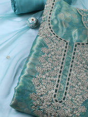 Neck Zari Embroidery Tissue Unstitched Suit With Dupatta
