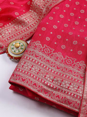 Embroidered Art Silk Unstitched Suit Piece With Dupatta