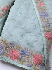 Neck Embroidery Organza Unstitched Suit Piece With Dupatta