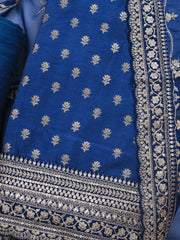 Embroidered Art Silk Unstitched Suit Piece With Dupatta