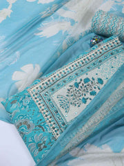 Neck Work Cotton Blend Unstitched Suit With Dupatta