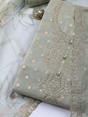 Neck Embroidered Tissue Unstitched Suit Piece With Dupatta