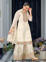 Neck Embroidery Art Silk Kurta With Sharara And Dupatta