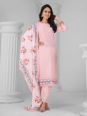 Printed Cotton Blend Kurta With Pants & Dupatta