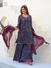 Digital Printed Organza Kurta With Palazzo & Dupatta