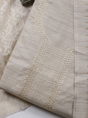 Neck Embroidered Chanderi Unstitched Suit Piece With Dupatta