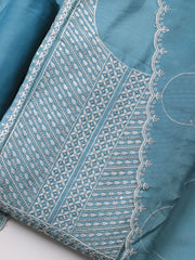 Embroidered Art Silk Unstitched Suit Piece With Dupatta