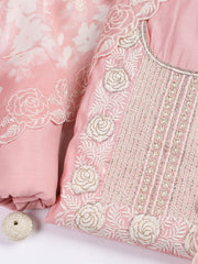 Neck Embroidery Chanderi Unstitched Suit With Dupatta