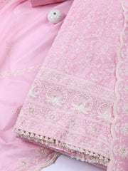 Embroidered Chanderi Unstitched Suit With Dupatta