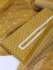 Neck Work Cotton Blend Unstitched Suit With Dupatta