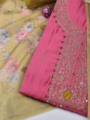 Neck Embroidery Chanderi Unstitched Suit With Dupatta