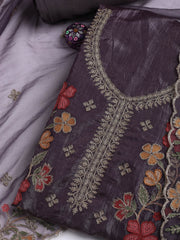 Neck Embroidery Organza Unstitched Suit Piece With Dupatta