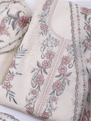 Embroidery Linen Unstitched Suit With Dupatta