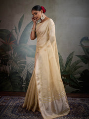 Thread Embroidered Woven Border Linen Saree