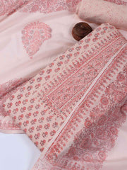 Neck Work Cotton Blend Unstitched Suit With Dupatta
