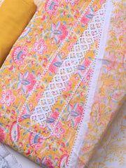 Patch Neck Cotton Blend Unstitched Suit Piece With Dupatta