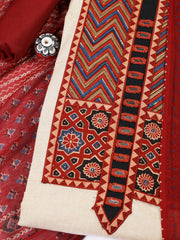 Patch Neck Cotton Blend Unstitched Suit With Dupatta