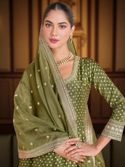 Banarsi Weave Tissue Kurta With Legging & Dupatta