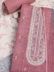 Neck Embroidered Chanderi Unstitched Suit Piece With Dupatta