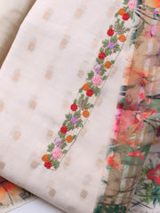 Patch Neck Linen Unstitched Suit Piece With Dupatta