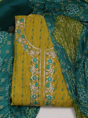 Neck Embroidered Chanderi Unstitched Suit Piece With Dupatta