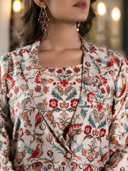 Printed Cotton Blend Top With Pants & Jacket