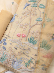 Neck Embroidered Organza Unstitched Suit Piece With Dupatta