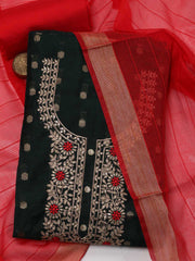 Neck Embroidered Chanderi Unstitched Suit Piece With Dupatta