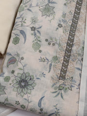 Patch Neck Linen Unstitched Suit Piece With Dupatta