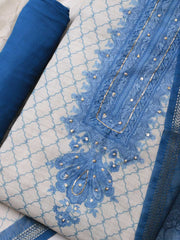 Embroidered Linen Unstitched Suit Piece With Dupatta