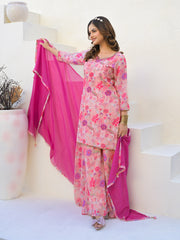 Neck Embroidery Georgette Kurta With Sharara And Dupatta