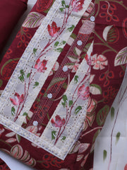 Patch Neck Cotton Blend Unstitched Suit Piece With Dupatta