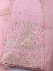 Embroidery Linen Unstitched Suit With Dupatta