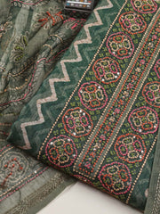 Yoke Embroidery Chanderi Unstitched Suit Piece With Dupatta