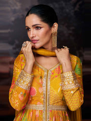 Embroidered Sequin Georgette Front Cut Kurta With Pant And Dupatta